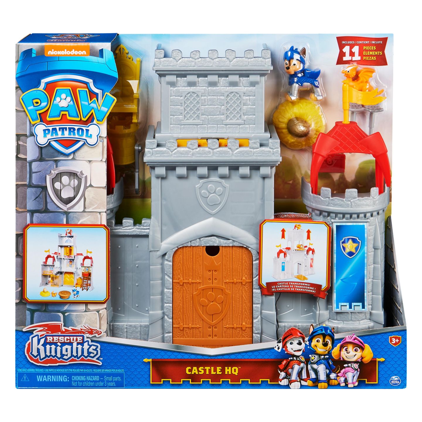 PAW Patrol Rescue Knights - Transformerend Kasteel - 11-delige speelset met actiefiguren van Chase en minidraak Draco