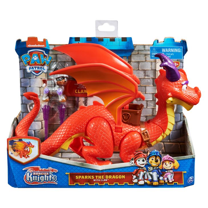 PAW Patrol Rescue Knights - Draak Sparks met supervleugels en pup Claw - Speelset