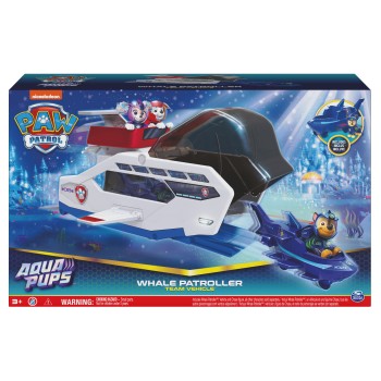 PAW Patrol Aqua Pups - Walvis Patroller-teamvoertuig met Chase-actiefiguur speelgoedauto en voertuigwerper